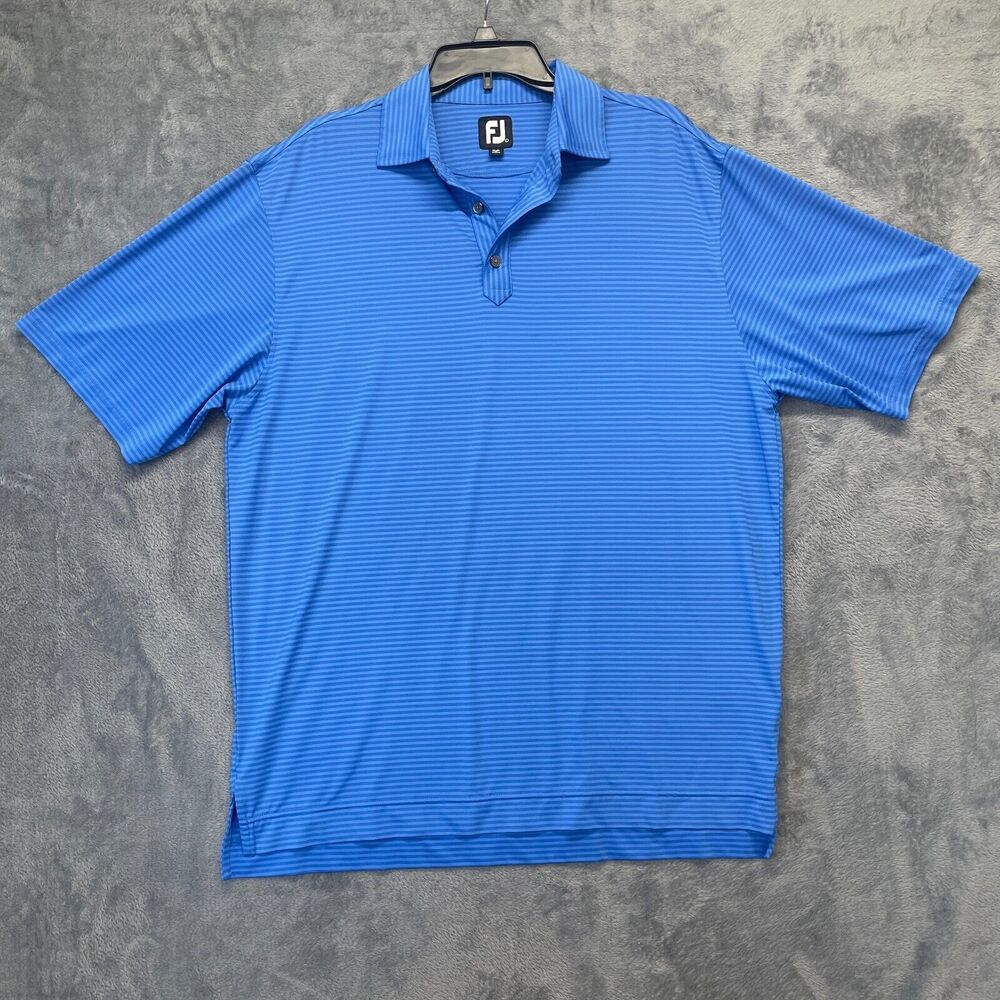 FootJoy Polo Shirt Mens Large Blue Stripe Short Sleeve Golf Casual FJ